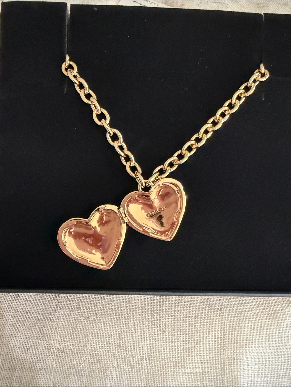 Coach Gold-Tone Chain Necklace with Rainbow Heart Pendant Locket NWT - Picture 3 of 7